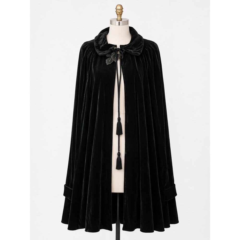 Vintage Black Velvet Women's Coat Large XL Velour Evening Cape